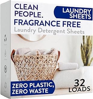 Clean People Laundry Detergent Sheets - Recyclable Packaging, Hypoallergenic, Stain Fighting - Ultra Concentrated, Laundry Soap - Fragrance Free, 32 Pack