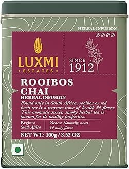 Luxmi Estates Rooibos Chai – 100% Natural Herbal Infusion | 100g Tin Caddy | Caffeine-Free | Antioxidant-Rich | Supports Digestion, Heart & Skin Health | 50 Cups
