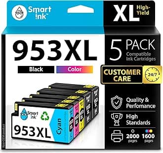 Smart Ink Compatible Ink Cartridges Replacement for HP 953XL 953 XL 5 Multipack (2 Black XL & C/M/Y) with Advanced Chip Technology use with HP Officejet pro 7720 7730 7740 8710 8715 8720 8725 Printer