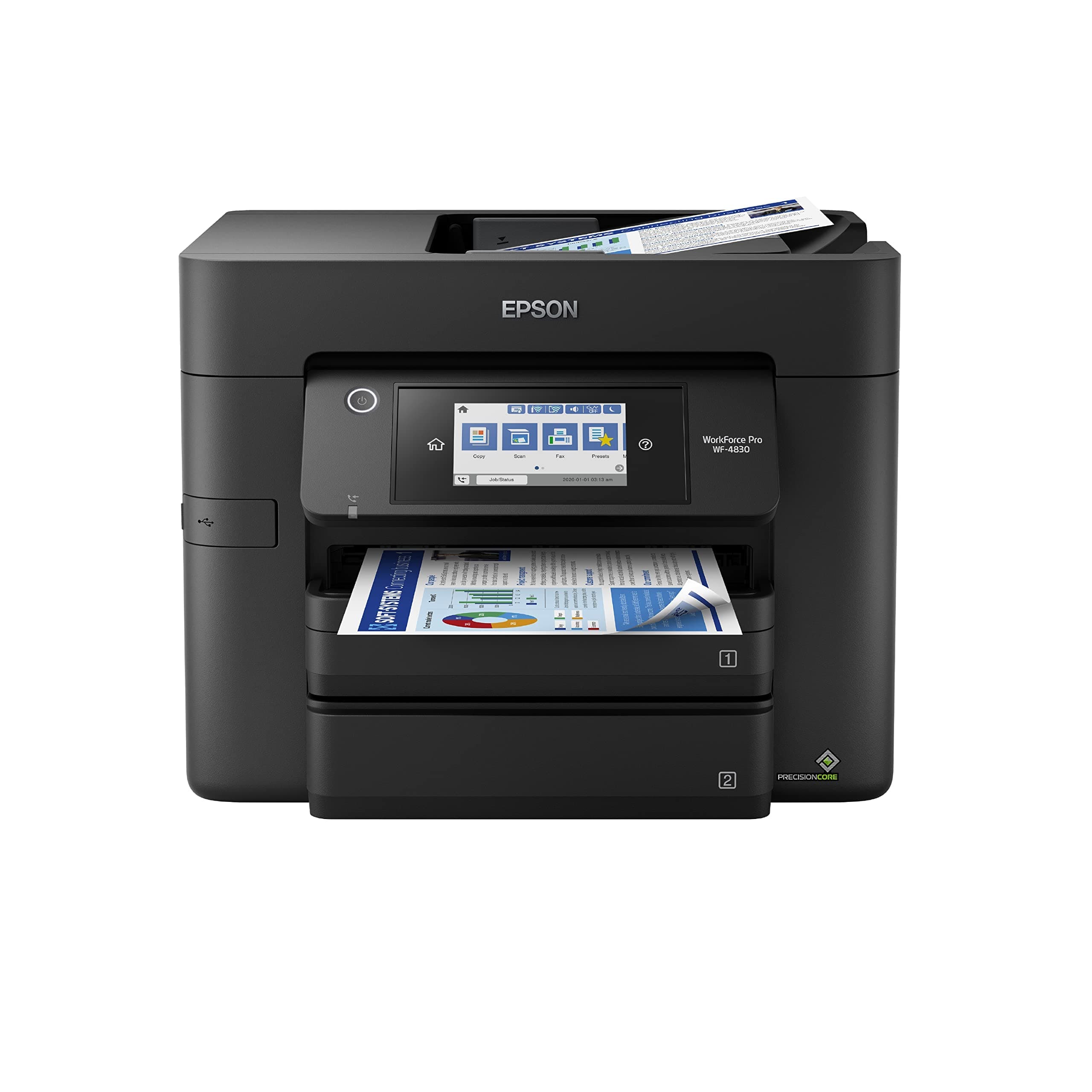 Epson Workforce Pro WF-4830 Wireless All-in-One Printer, Auto 2-Sided Print Copy, Scan/Fax, 50-Page ADF, 500-sheet Paper Capacity, and 4.3" Color Touchscreen, Works with Alexa - Black