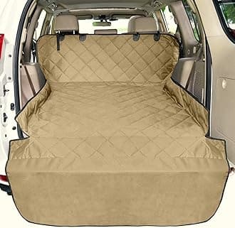 F-color SUV Cargo Liner for Dogs, Waterproof Pet Cargo Cover Dog Seat Cover Mat for SUVs Sedans Vans with Bumper Flap Protector, Non-Slip, Large Size Universal Fit, Khaki