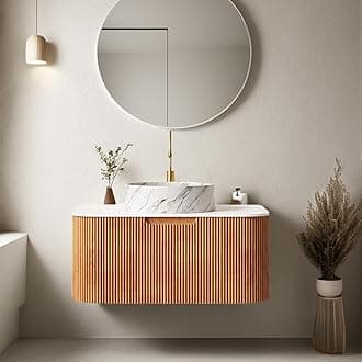 30" Bathroom Vanity with Sink, Floating Vanities with Marble Countertop and Ceramic Basin, Extra Large Storage Drawer, Soft-Close Design, Pre-Assembled, Nature Wood