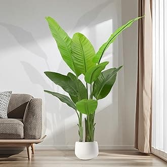 5.2FT Artificial Bird of Paradise Plant, Faux Artificial Trees, Tall Fake Realistic Tree, 10 Trunks Silk Leaf Plant with Plastic Pot for Home Office Decor Indoor Outdoor Modern Decoration