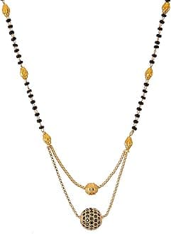 ZENEMEMangalsutra Gold Plated American Diamond Studded Multi Strand Golen Pearl With Black Bead Chain Jewellery for Women (Gold)