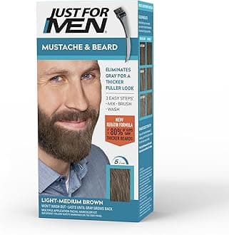 Mustache & Beard, Beard Coloring for Gray Hair with Brush, with Keratin Biotin Aloe and Coconut Oil for Healthy Facial Hair - Light-Medium Brown, M-30, Pack of 1 (Packaging May Vary)