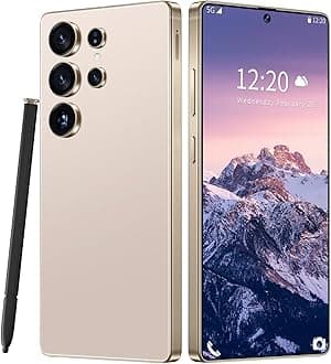 Huness I25 Ultra Unlocked Cell Phone,Built in Pen,12+512GB Unlocked Phone, Android 14 Battery 7000mAh 6.99" HD Screen Smartphone, 5G/Face ID/Fingerprint Lock/Dual SIM/GPS (Gold)