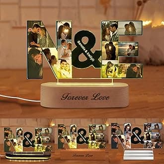 Personalized Couple Letter Acrylic Lights Custom 1-20 Photos Photo Collage Acrylic Ornament Valentine's Day Alphabet Lamp Wedding Home Decor Gift for Lover Family Girlfriend Newlywed Dad Mom