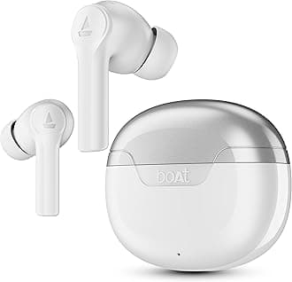 Boat Airdopes 300, Cinematic Spatial Audio, 50HRS Battery, 4Mic AI ENx, Fast Charge, App Support, Low Latency, IPX4, v5.3 Bluetooth TWS in Ear Earbuds Wireless Earphones with mic (Chrome White)