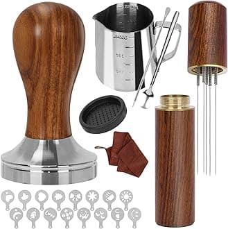 23 PCS Coffee Tamper Set, Espresso Accessories Kit Barista Kit, with Espresso Tamper 51mm, Coffee Stirrer, Frothing Pitcher, Tamper Mat, Latte Art Pen, Sandalwood Tamper for Espresso Machine