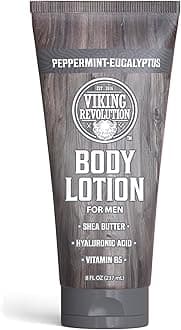 Viking Revolution Peppermint Eucalyptus Body Lotion for Men –Mens Lotion for Dry Skin with Shea Butter, Hyaluronic Acid and Vit B5 –Nourishing Mens Body Lotion for Hydrated and Smooth Skin(8oz,1 Pack)