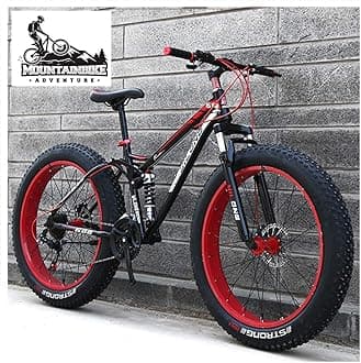 Dual-Suspension Mountain Bikes with Dual Disc Brake for Adults Men Women, All Terrain Anti-Slip Fat Tire Mountain Bicycle, High-carbon Steel Mountain Trail Bike,Red,24 Inch 21 Speed