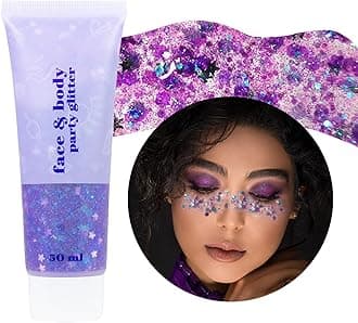 DAGEDA Body Glitter Gel, Face Glitters Body Gel Sequins Shimmer Liquid Eyeshadow, Chunky Glitter for Face Hair Nails, Holographic Cosmetic Laser Powder Festival Glitter Makeup1.7oz (Violet)
