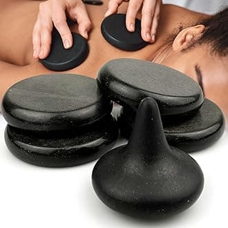 DEFUNX Massage Stones 5 Pieces - 3.15" Large Round Hot Stones Massage Set and Mushroom Shaped Hot Rock Kit for Back Arm and Leg