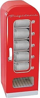 Frigidaire Retro Mini Vending Machine for Room Perfect for Office, Dorm Rooms, Bar or Home, Mini Fridge 10 Can Soda Vending Machine, Red