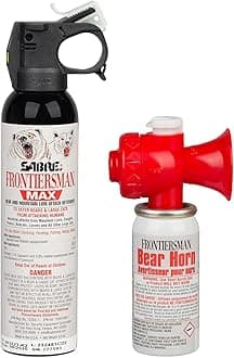 Frontiersman MAX 9.2 oz. Bear & Mountain Lion Attack Deterrent, Up to 40 ft Range, Contains 2% Major Capsaicinoids + Frontiersman Bear Horn (FBH-LT-AMZ) Kit, Glow-in-The-Dark Safety