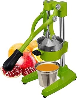 Commercial Heavy Duty Cast Iron Hand Press Manual Orange Citrus Lemon Lime Grapefruit Pomegranate Fruit Juice Squeezer Machine with Stainless Steel Cup Green