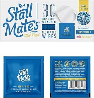 Stall Mates Wipes Witch Hazel: Flushable Wipes | Individually Wrapped | Travel Friendly | Soothing Witch Hazel | Unscented with Cucumber, Aloe and Chamomile | (30 on-the-go singles)