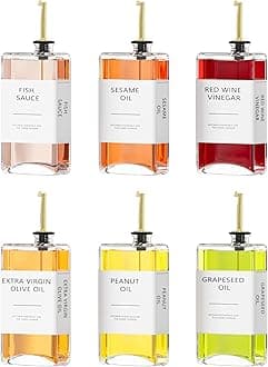 New England Stories Kitchen Cooking Oil Dispenser Set, Olive Oil and Vinegar Bottles, Soy Sauce Dispenser - 6 Pieces, Gold, Durable & Stylish Design