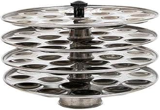 Dharam Paul Traders Stainless Steel Mini Idli Maker Stand | Podi idli Steamer with 4 Plates and 48 Cavities.12 Cavities in 1 Plate.