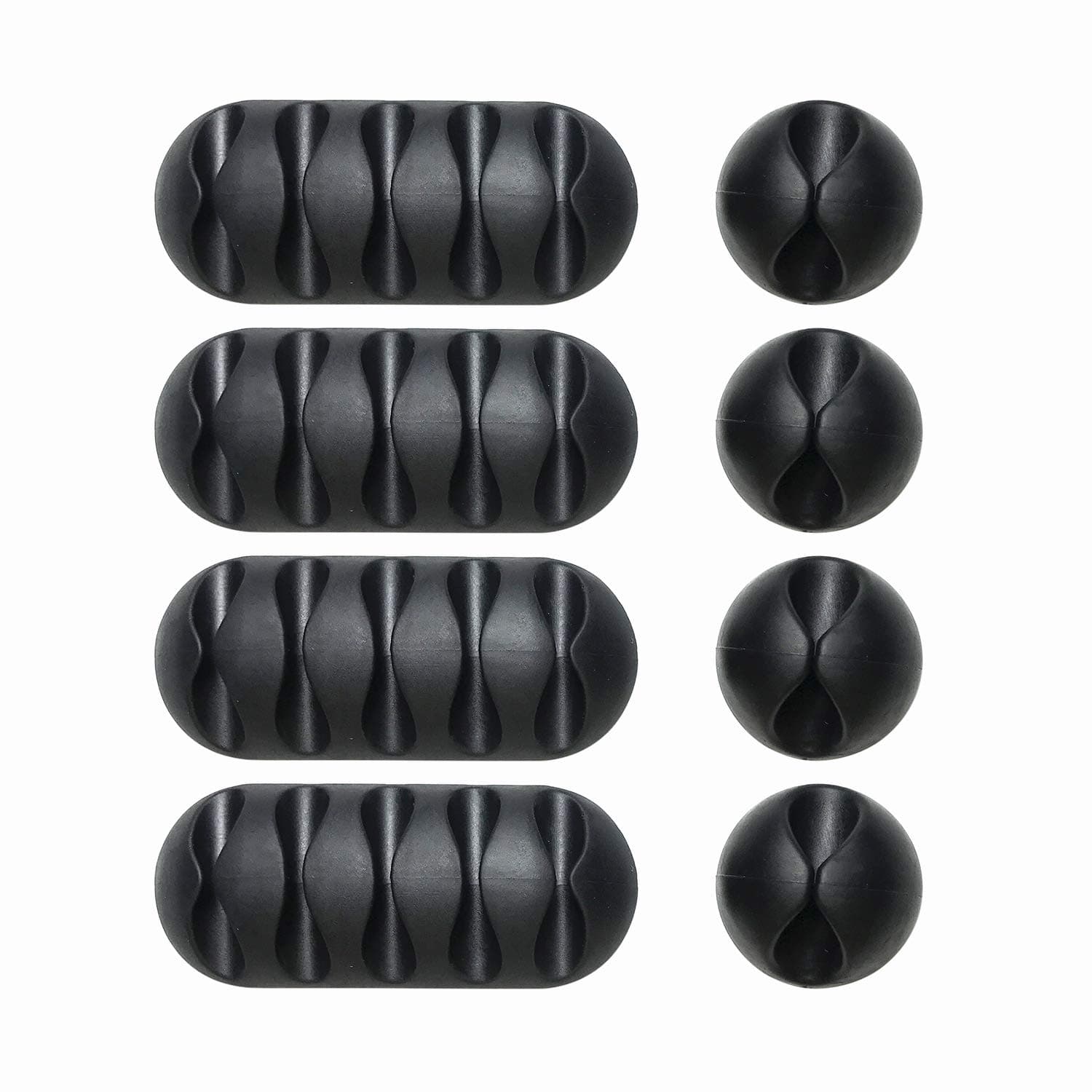 Self-Adhesive Desk Cable Organizer, Computer Cable Clips, Wire Holder, Desktop USB Cord Management System, 5-Channel x 4 + Single Channel x 4, Pack of 8, Black