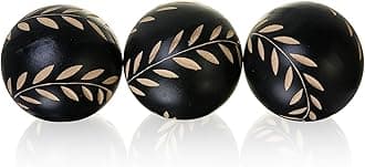 Decorative Orbs for Bowls and Vases, Set of 3, 4 inch Resin Round Sphere Balls, Leaf Pattern, for Living Room, Dining Room, Coffee Table Centerpiece Home Decor