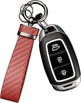 Turcee Carbon Fiber Car Keychain,Interior Accessories Keychains Leather Car Key Fob,Car Accessories Key Ring & Anti-Lost D-Ring(Pink)