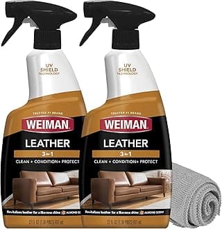 Weiman Leather Cleaner & Conditioner - Cleans, Restores & Protects Leather, UV Protection Prevent Cracking & Fading, For Car Seats, Sofas, Shoes, Bags & All Finished Leather Surfaces, 2 Pack, 22 FL Oz