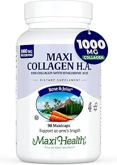 Marine Collagen Pills – 1000 mg Type 1 Collagen for Women & Men with Hyaluronic Acid Supplement for Joint & Skin Support – Unflavored, Clean Kosher Capsules (90 Maxicaps)