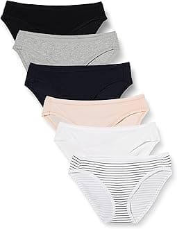 Amazon EssentialsWomen's Cotton Bikini Brief Underwear (Available in Plus Size), Pack of 6, Grey/Black/Peach, Stripe, XX-Large