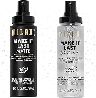 Milani Setting Spray + Primer, Make It Last Original - Natural Finish with Niacinamide for Hydration & Make It Last Matte- Oil Absorbing Charcoal Formula to Control Shine - 2 Pack