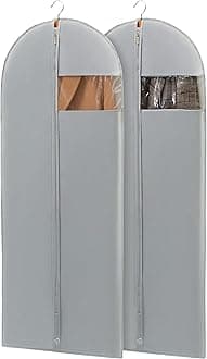 Dress Bags for Gowns, 65'' Long Garment Bags for Hanging Clothes, Dress Bag for Traveling, Grey Dress Cover With Clear Window for Dresses, Coats, Uniforms - 2 Pack