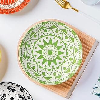 Vivimee Ceramic Pasta Bowls Set of 6, 30 oz Large Salad Bowl, 8.2 Inch Wide and Shallow Serving Plates Bowls, Colorful Bowls for kitchen, Soup Bowls for Pasta, Salad, Soup, Microwave & Dishwasher Safe