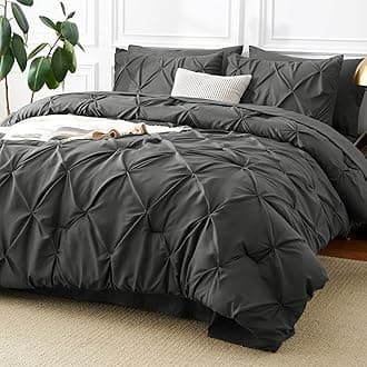 Queen Comforter Set Dark Grey, 7 Pieces Pintuck Bed in A Bag, Premium Dark Gray Comforter Queen Size, Pinch Pleat Bedding Sets with Comforter, Sheets, Pillowcases & Shams