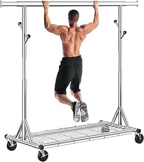 Heavy Duty Clothes Rack Load 630 lbs, Metal Rolling Clothing Rack With Sturdy Wheel And Shelves, Adjustable Portable Hanging Garment Rack For Clothes,Chrome Stainless Steel