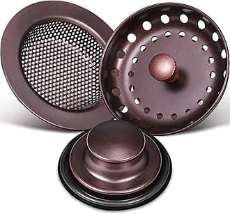 Mudder 3 Pcs Kitchen Sink Drain Strainer and Stopper Stainless Steel Garbage Disposal Plug with Handle Universal Anti-Clogging Kitchen Sink Filter Sieve Basket Strainer(Oil Rubbed Bronze)