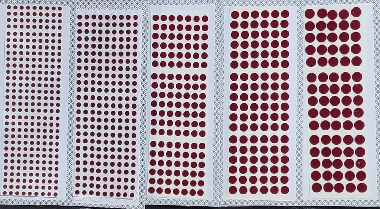 ATCUSA Premium Bindi 5 Pack MultiColor & MultiSize Indian Daily Use Forehead Bindi Round Dot Tattoo Body Art Sticker craft decor belly decor forehead decor velvet body jewelry (Dark Red (Maroon))