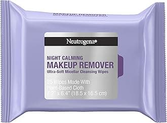 Neutrogena Makeup Remover Night Calming Cleansing Towelettes, Disposable Nighttime Face Wipes to Remove Dirt, Oil & Makeup, 25 ct