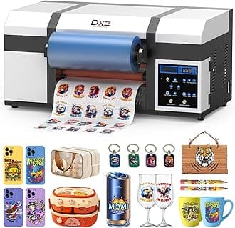 DXZ A3 UV DTF Printer with Laminator,Dual XP600 Print Heads, White Ink Stirring,All-in-One UV DTF Transfer Printer for Glass,Metal,Wood, Tumblers,Phone Cases,and More (White)