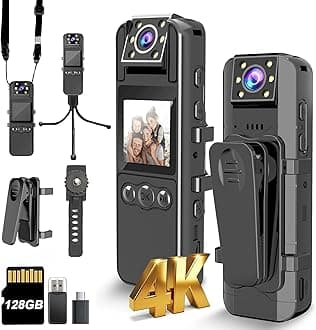 Body Camera with Audio and Video Recording, Ultra 4K Body Cam with 180° Rotating Lens, 6HR Battery, IR Cut Auto Night Vision, 128GB Body Worn Camcorder Personal Civilians Police Law Enforcement