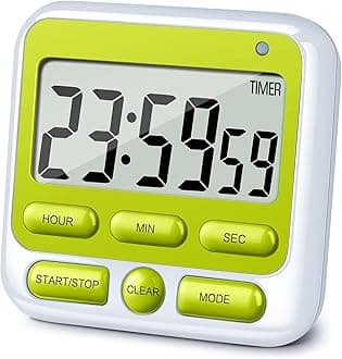 KTKUDY Digital Kitchen Timer with Mute/Loud Alarm Switch ON/Off Switch, 12 Hour Clock & Alarm, Memory Function Count Up & Count Down for Kids Teachers Cooking, Large LCD Display, Strong Magnet (Green)