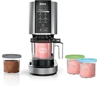 Ninja CREAMi | Ice Cream Maker Bundle | Includes (4)16 oz. Tubs for Gelato, Mix-ins, Milkshakes, Sorbet, Smoothie Bowls & More| 7 One-Touch Programs| Compact Size| Perfect for Kids | Silver