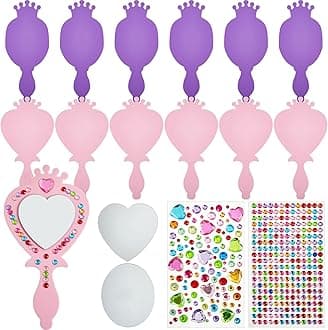 Liliful 12 Pack Princess Foam Mirror Kits Decorate Your Own Princess Mirrors Party Supplies Kids Unbreakable Toy Crafts for Girls Party Favors Birthday DIY Decorations (Cute,Pink,Purple)