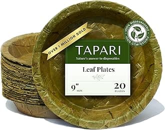 TAPARI Large Disposable Plates - 20 Pack - Large Leaf Plates 23cm Diameter - Strong & Eco-Friendly - 100% Compostable & Biodegradable Leaf Plates - Party Plates for Hot & Cold Food - Sal Leaf Plates