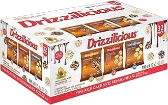 Drizzilicious Mini Rice Cakes Variety Pack - S'Mores, Cinnamon Swirl, Birthday Cake - Rice Crisps, Healthy Snack for Adults and Kids, Flavored Rice Cakes, Vegan, Gluten Free, Allergen Free, Only 90 Calories Per Bag, Made with Avocado Oil - 0.74 oz (Pack of 32)