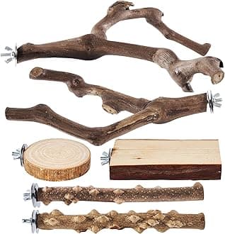 LIMIO 6-Piece Bird Perch Set - Natural Wood Grape Sticks, Paw Grinding Forks,...