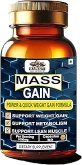 GAIN & FIT Bulk Gain Mass & Weight Gainer Capsule for Fast Weight & Muscle Gain, Daily Muscle Building Weight Lifters Supplement for Muscle Growth, Stamina & Strength, For Men & Women - 60 Capsules, 30 Servings.