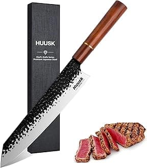 Huusk Kiritsuke Chef Knife - 9 Inch Japanese Kitchen Knife, Professional High Carbon Steel Sharp Sushi Knives with Ergonomic Rosewood Handle for Meat, Fish, Vegetables, Christmas Gifts for Men