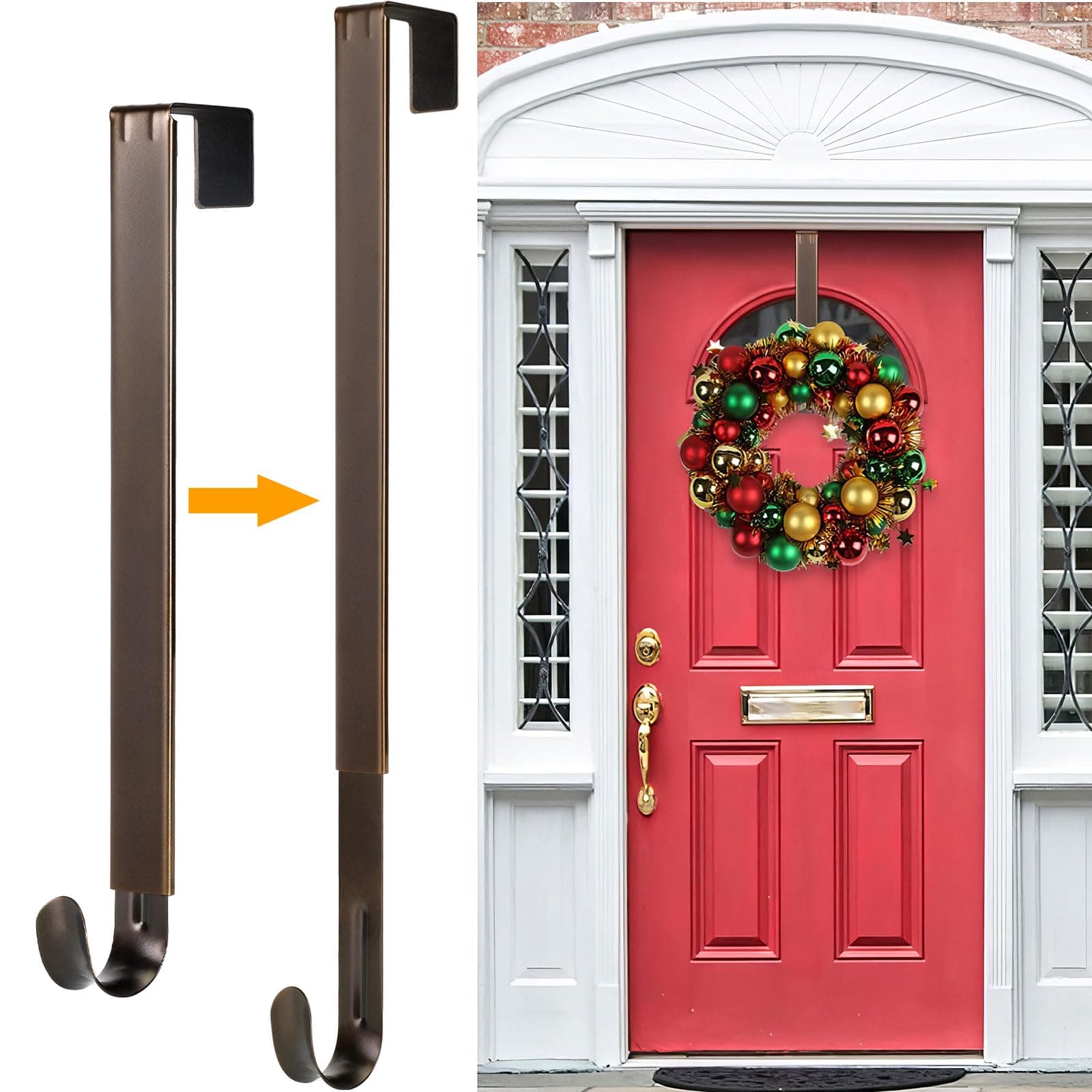 Wreath Hanger,Adjustable Length 14.9-25 Inch Metal Door Hanger,Wreath Hanger for Front Door 20 lbs Larger Christmas Wreaths Decorations Hook