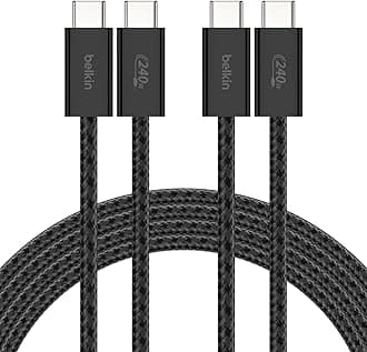 Belkin USB C to USB C Cable ​2-Pack, 6.6ft, 240W - Type C Charger, iPhone Charger Cord, Soft, Braided, Flexible for iPhone 17, Galaxy S25, Pixel 10, MacBook, Chromebook, iPad Pro, Switch – Black