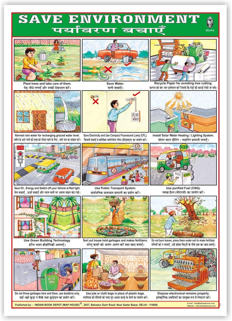 Save Environment Chart (Size 70 X 100 Cms) Without Pvc Rollers Educational Chart Classroom Chart School Chart
